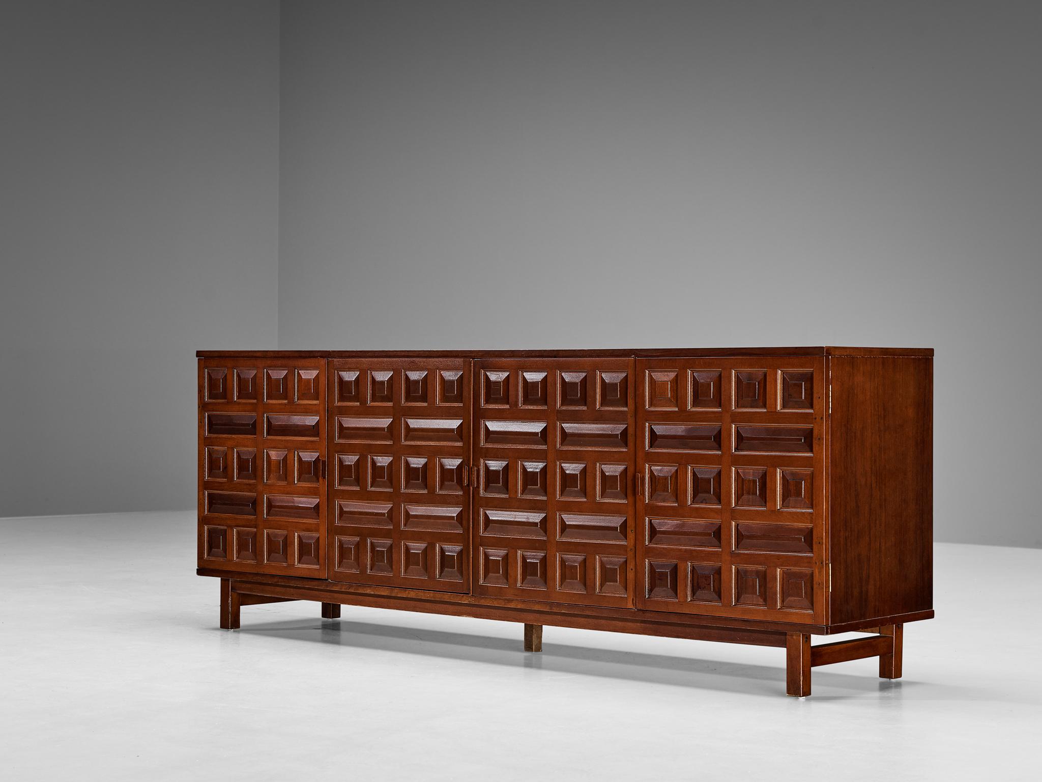 Spanish Brutalist Sideboard in Stained Mahogany 4