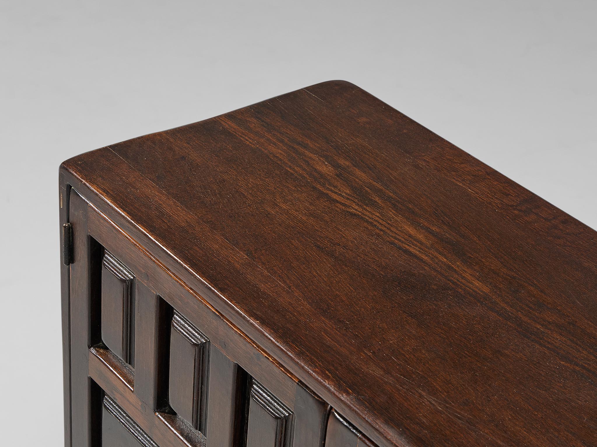 Late 20th Century Spanish Brutalist Sideboard in Stained Oak