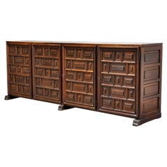 Spanish Brutalist Sideboard With Geometric Patterns, 1940s