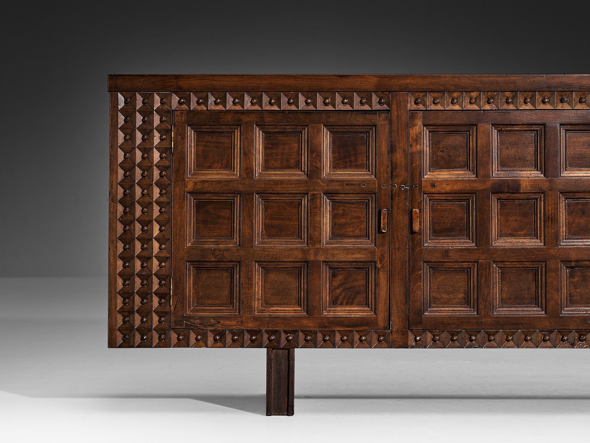 Mid-20th Century Spanish Brutalist Sideboard with Sophisticated Carvings in Maple  For Sale