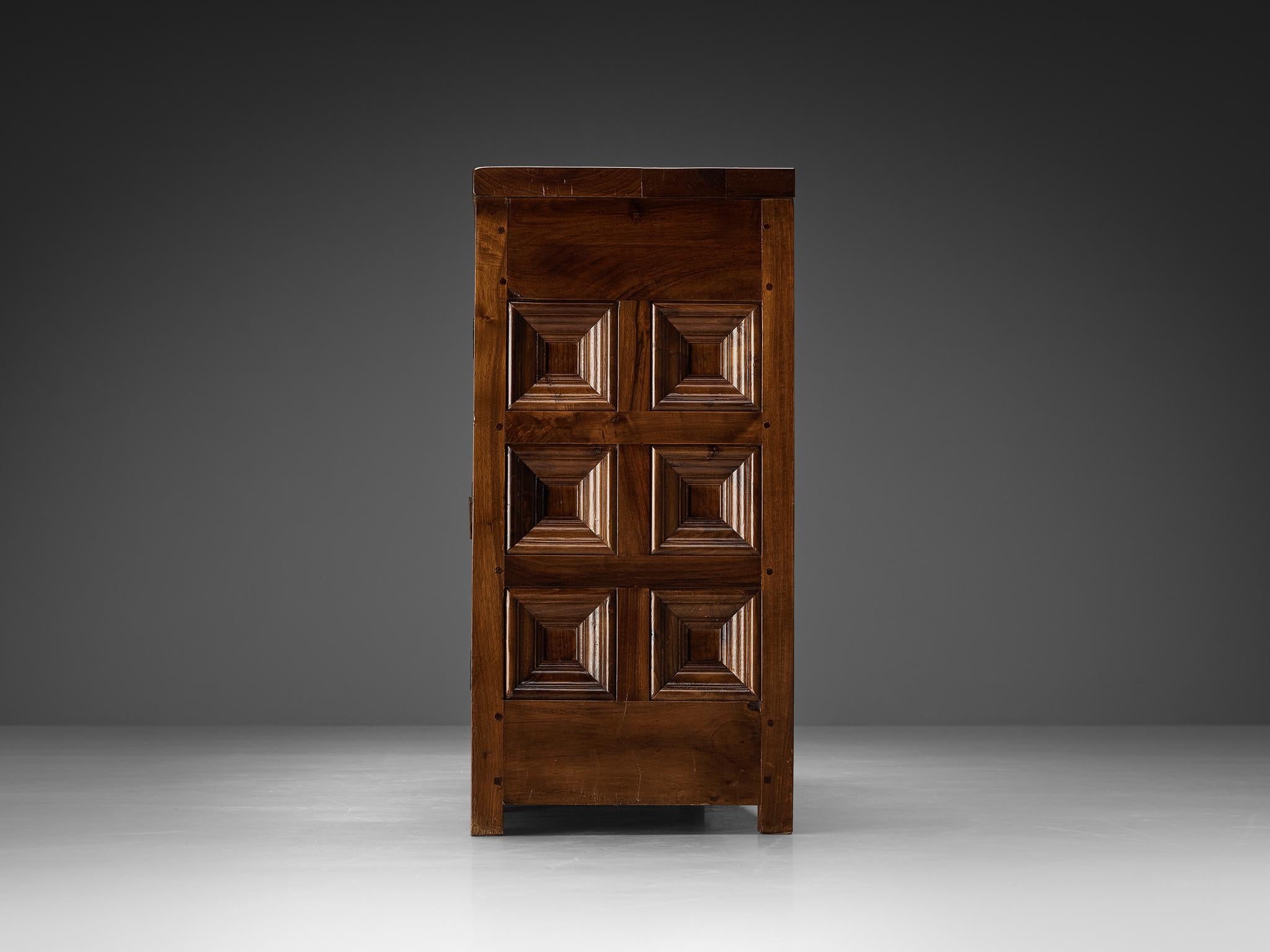 Oak Spanish Brutalist Sideboard with Sophisticated Carvings in Walnut  For Sale
