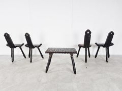 Spanish Brutalist Stools with Table, 1950s