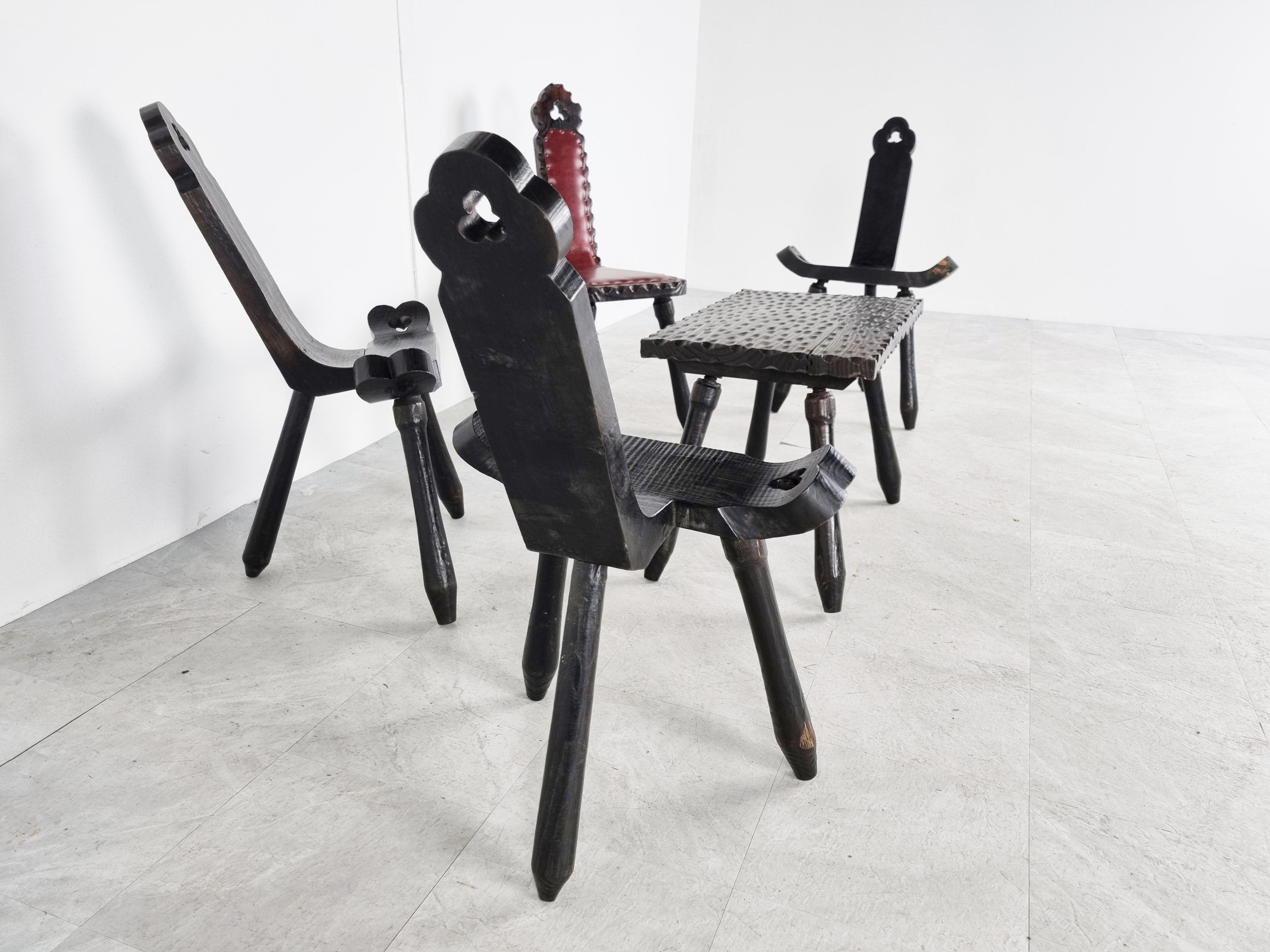 Mid-20th Century Spanish Brutalist Stools with Table, 1950s