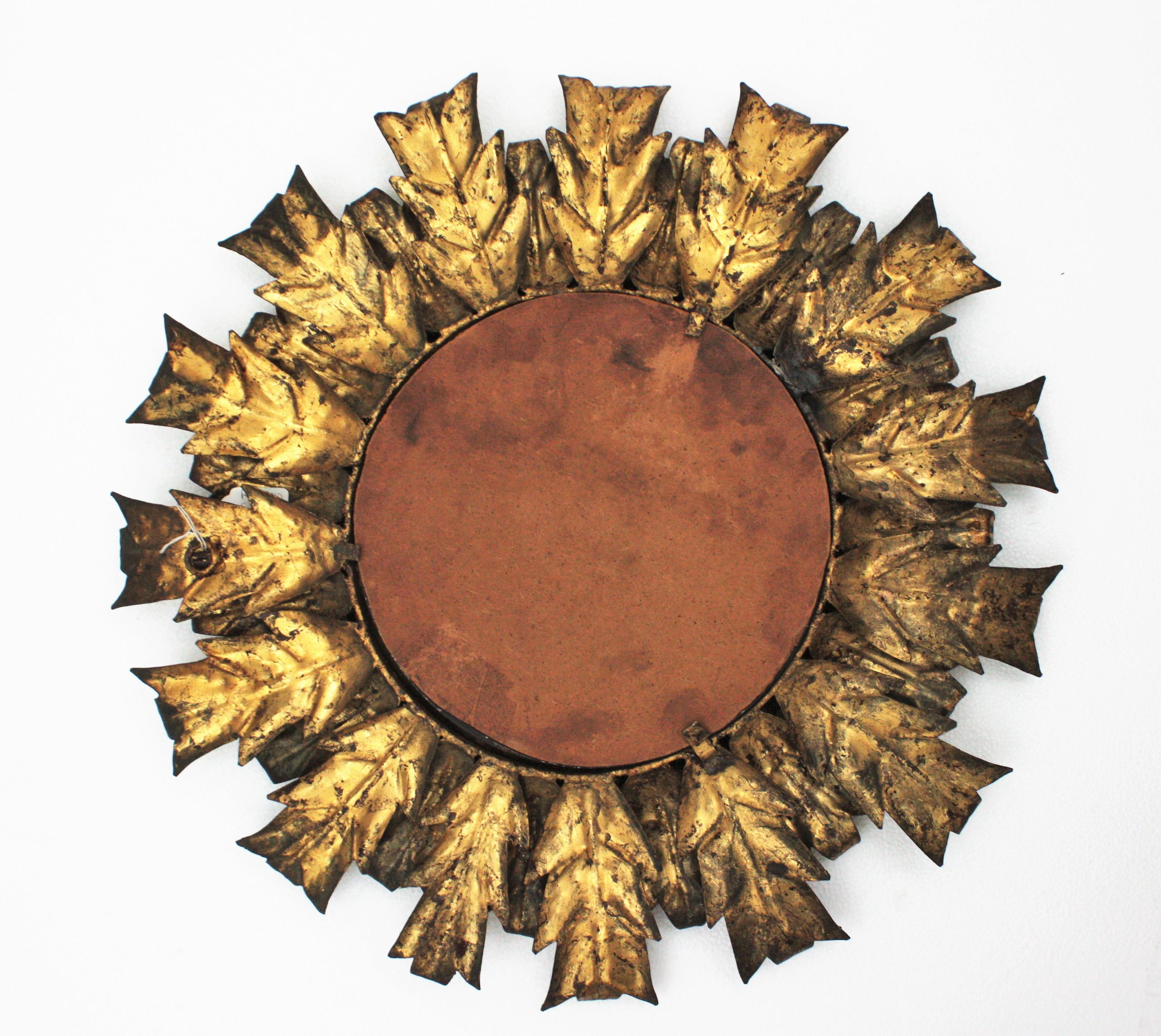 Spanish Brutalist Sunburst Mirror in Gilt Metal, 1950s For Sale 7