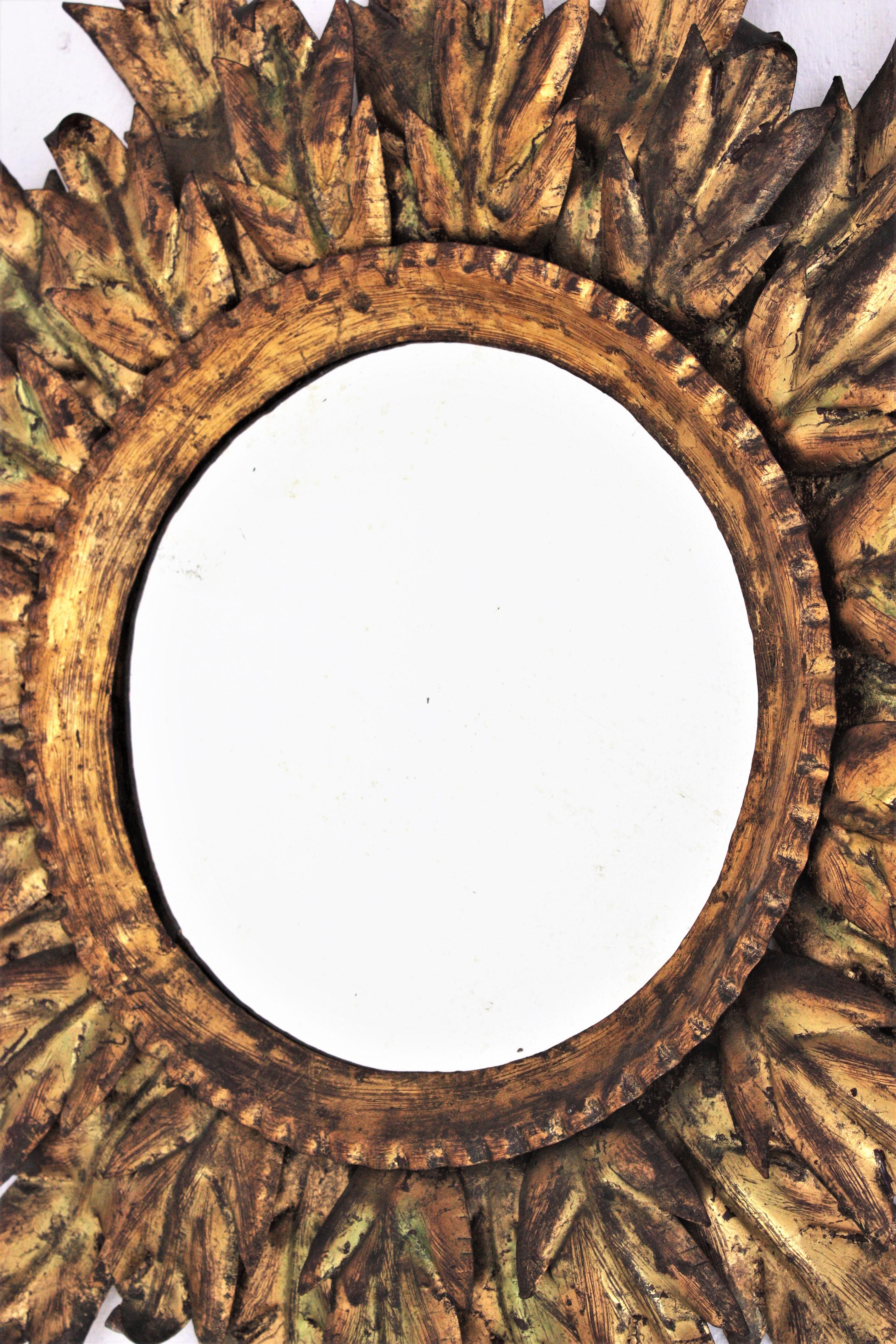 Spanish Brutalist Sunburst Mirror in Gilt Metal, 1950s For Sale 3