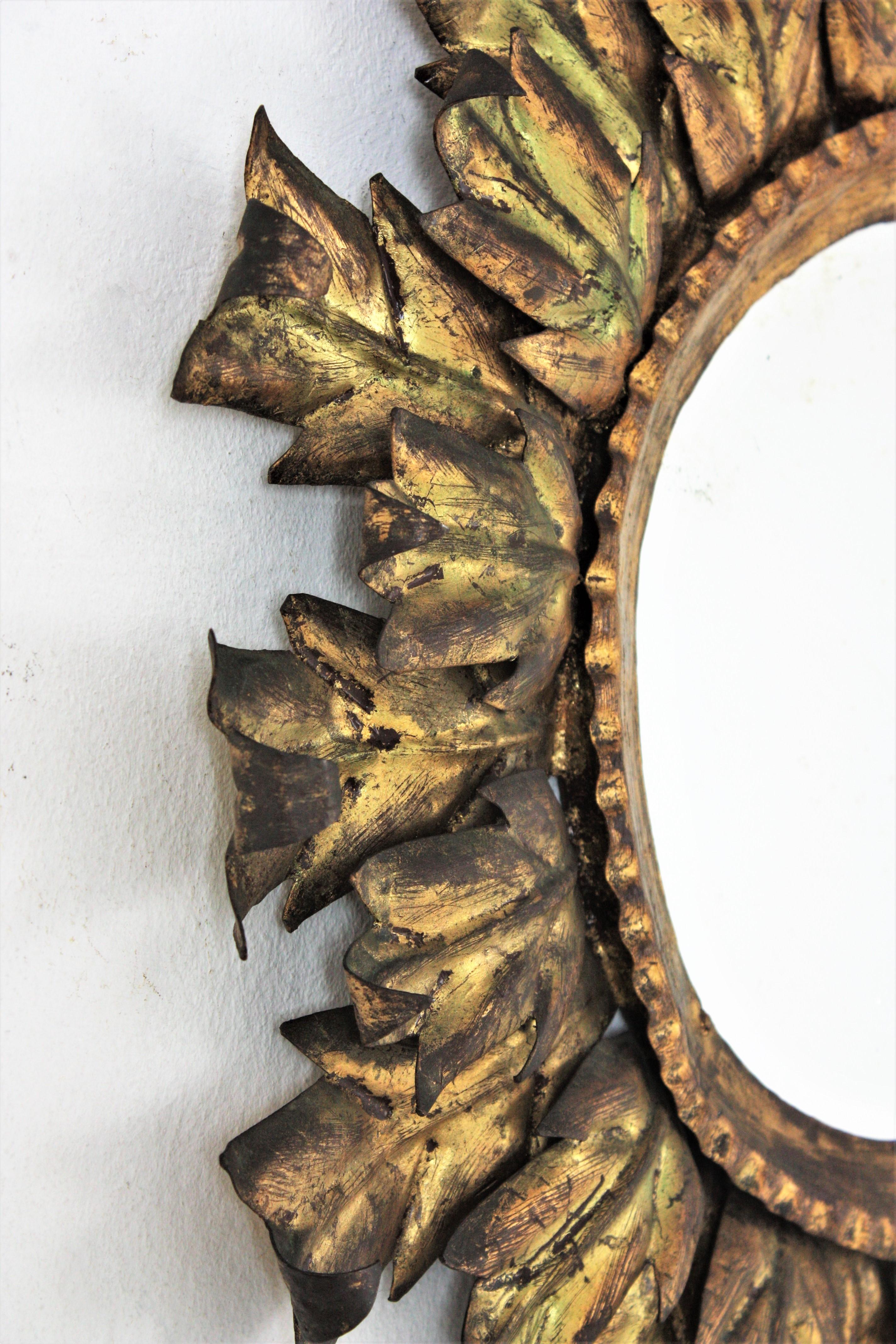 Spanish Brutalist Sunburst Mirror in Gilt Metal, 1950s For Sale 4