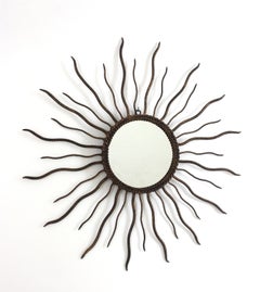 Spanish Brutalist Sunburst Mirror in Parcel Gilt Iron, 1950s