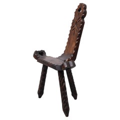 Chaise d'appoint espagnole brutaliste à trois pieds  1950s