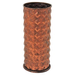 Spanish Brutalist Umbrella Stand in Copper Gilt Iron with Rhombus Pattern, 1950s