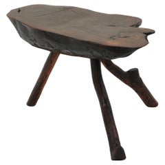 Spanish Brutalist Wabi Sabi Rustic Tripod Side Table, 1950s