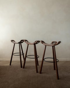 Spanish Brutalist Wooden Marbella Bar Stools by Confonorm, 1970s, Set of 3