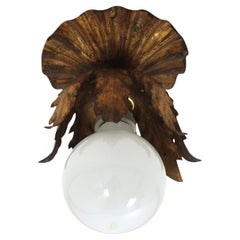 Lámpara de techo española Flor de capullo en hierro dorado, 1950