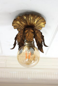 Spanish Bud Flower Ceiling Light Fixture in Gilt Iron, 1950