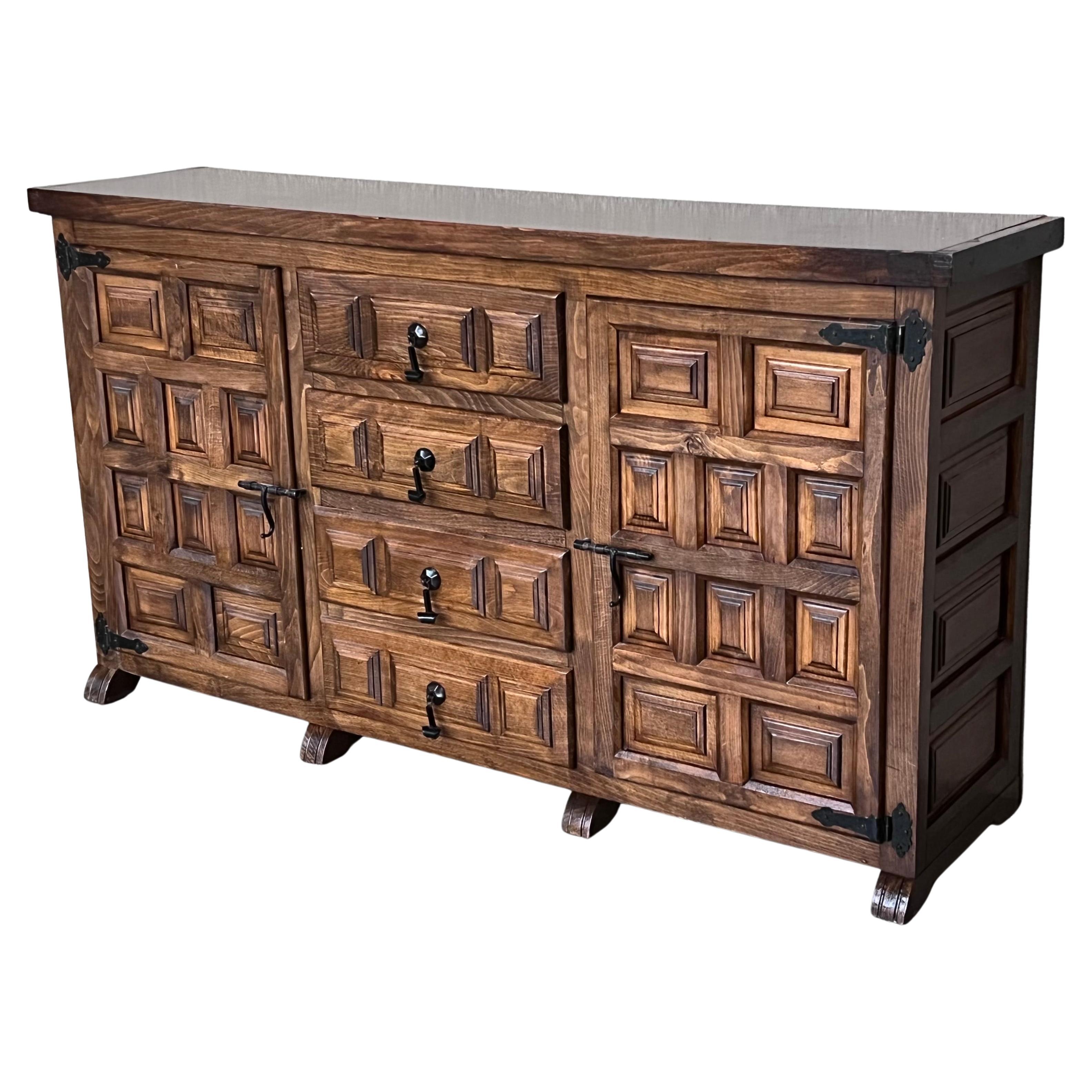 Spanish Buffet or Cabinet with Thre Doors and Central Drawers with Iron Hardware