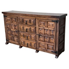 Antique Spanish Buffet or Cabinet with Thre Doors and Central Drawers with Iron Hardware