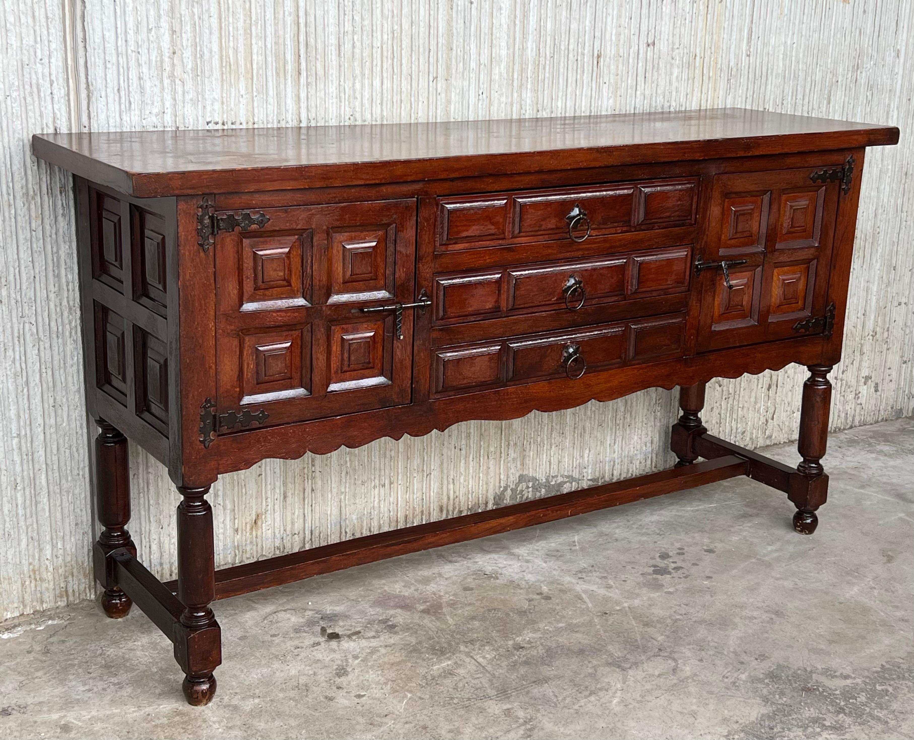 Spanish Colonial Spanish Buffet with Two Doors and Three Drawers with Original Hardware For Sale