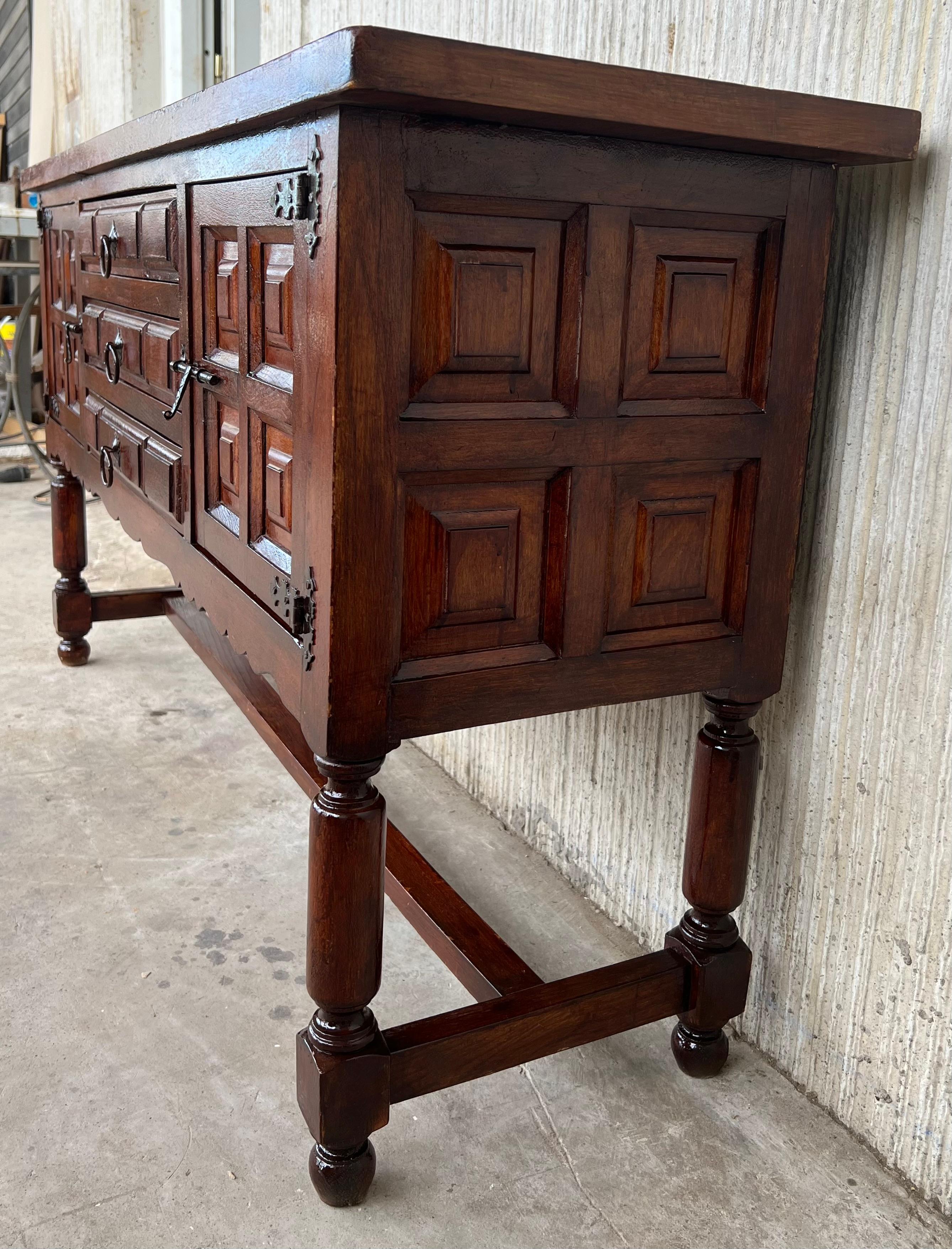 Walnut Spanish Buffet with Two Doors and Three Drawers with Original Hardware For Sale