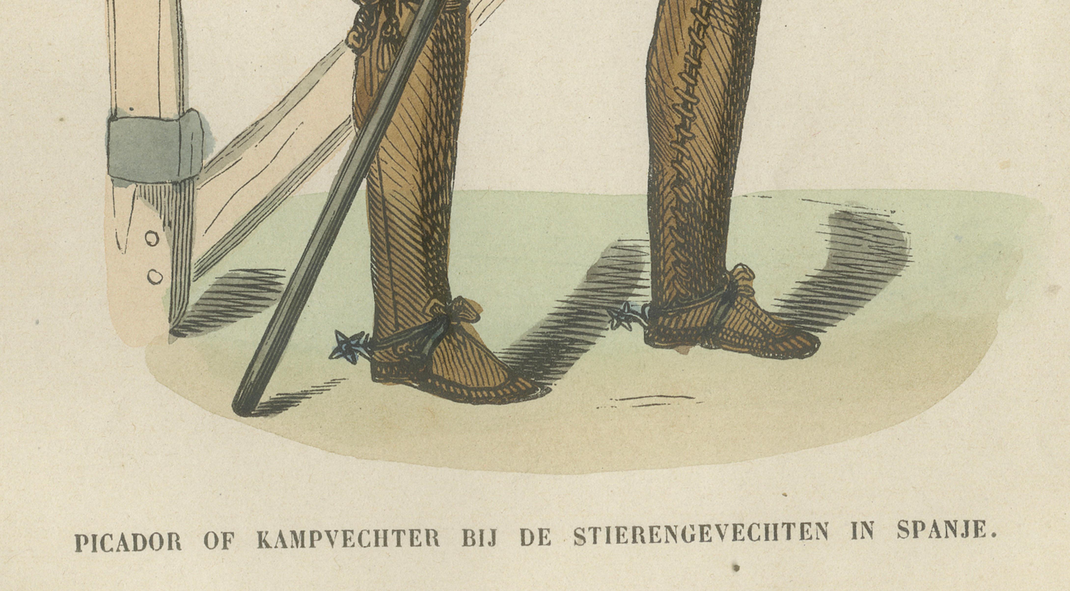 Spanish Bullfight Picador - Antique Costume Lithograph, c.1852