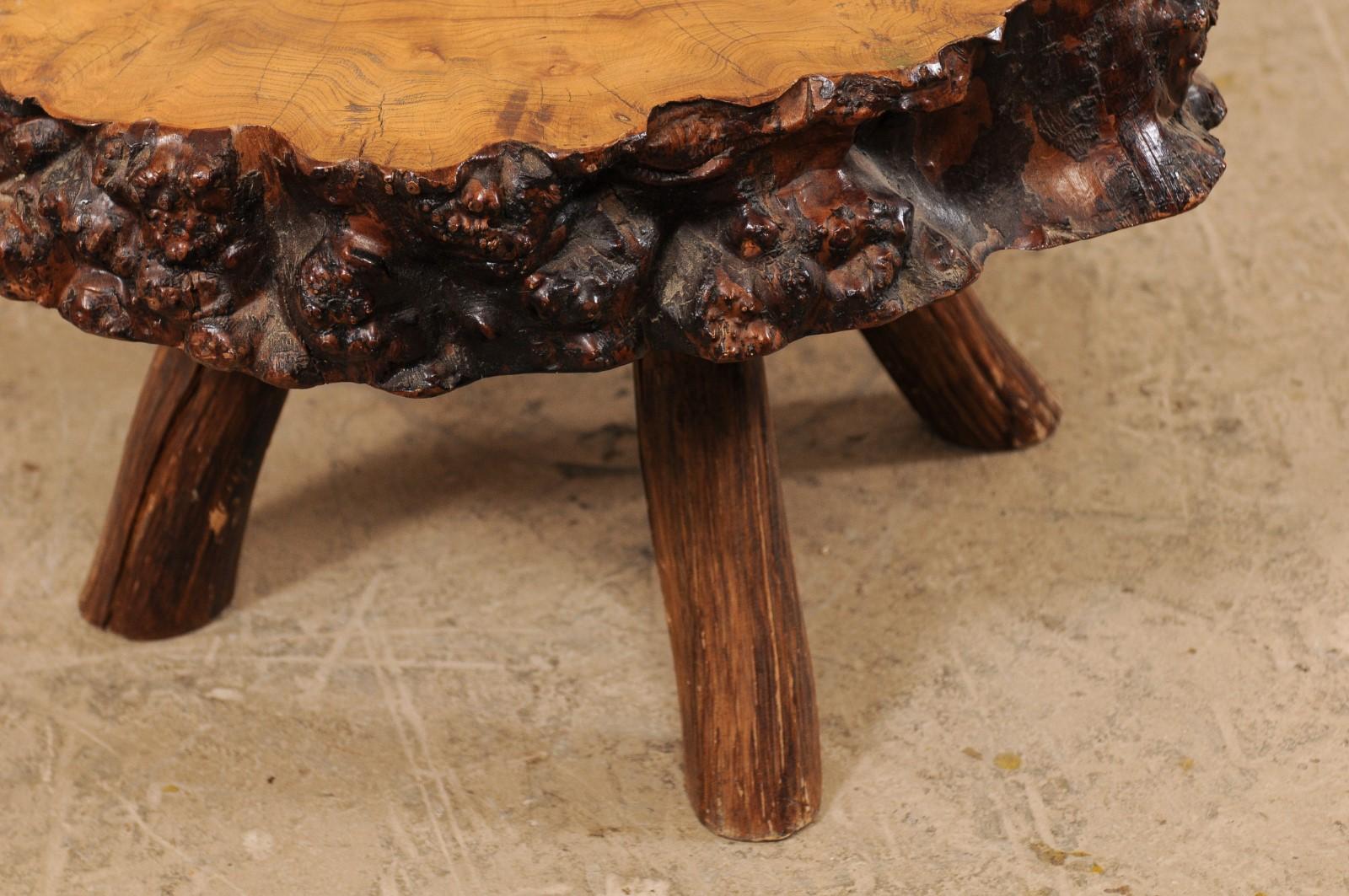 Spanish Burl Wood Slab Rustic Coffee Table For Sale 6