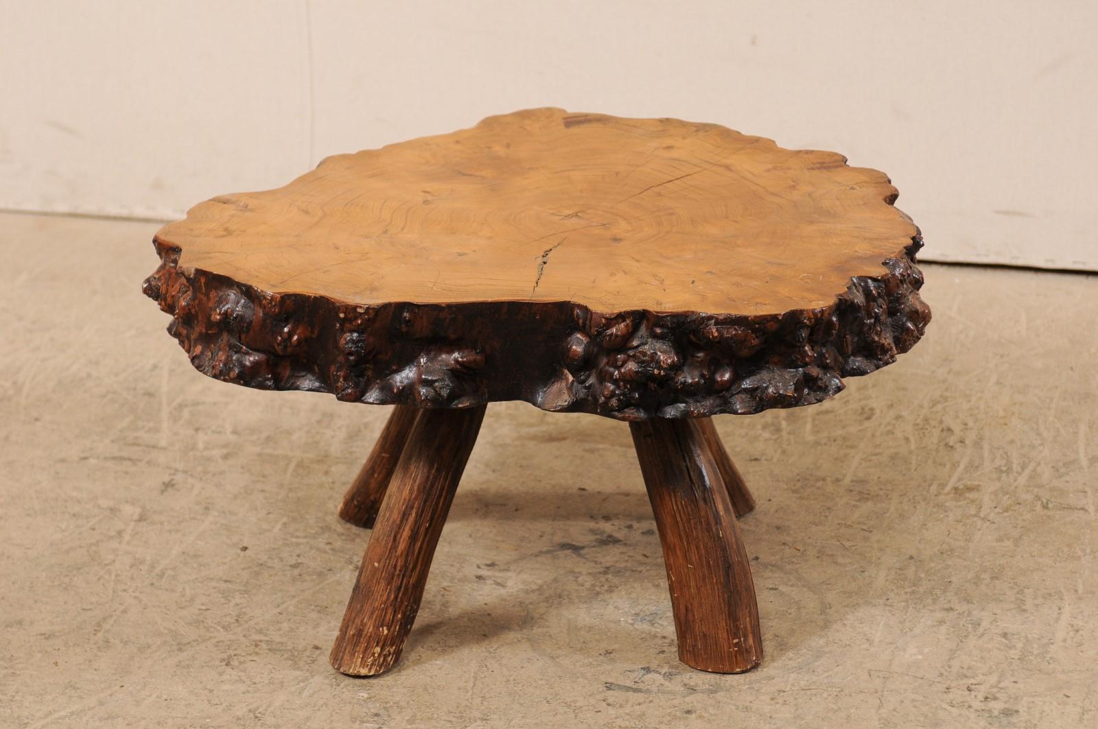 Spanish Burl Wood Slab Rustic Coffee Table In Good Condition For Sale In Atlanta, GA