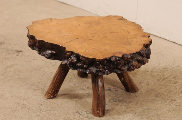 20th Century Spanish Burl Wood Slab Rustic Coffee Table For Sale