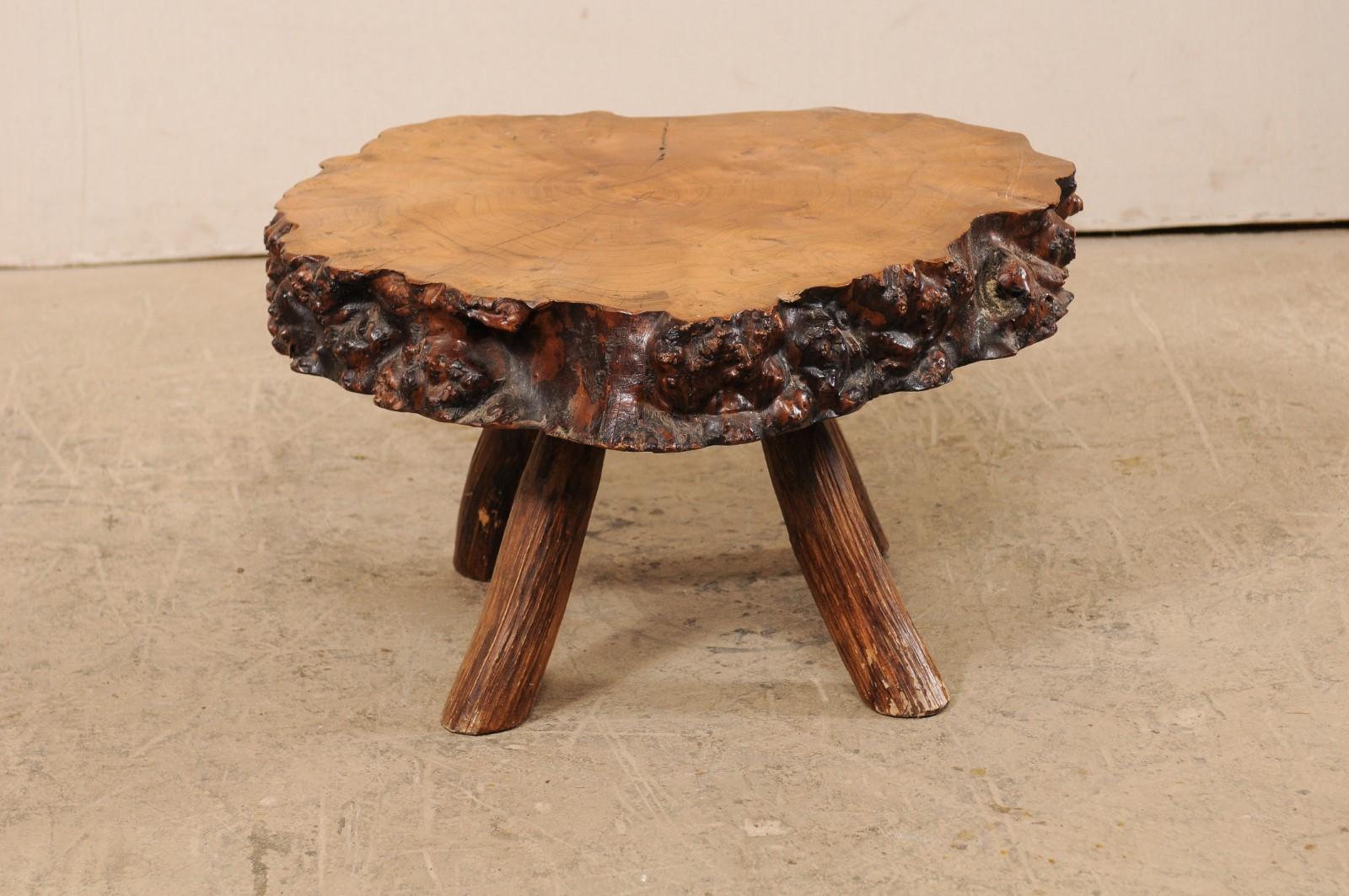 Spanish Burl Wood Slab Rustic Coffee Table For Sale 4