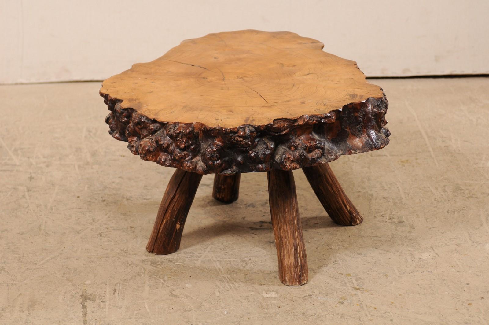 Spanish Burl Wood Slab Rustic Coffee Table For Sale 5