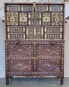 Spanish Cabinet "Bargueño" Walnut, Wrought Iron, Stone, 17th Century