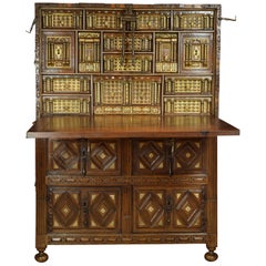 Spanish Cabinet "Bargueño" Walnut, Wrought Iron, Stone, 17th Century