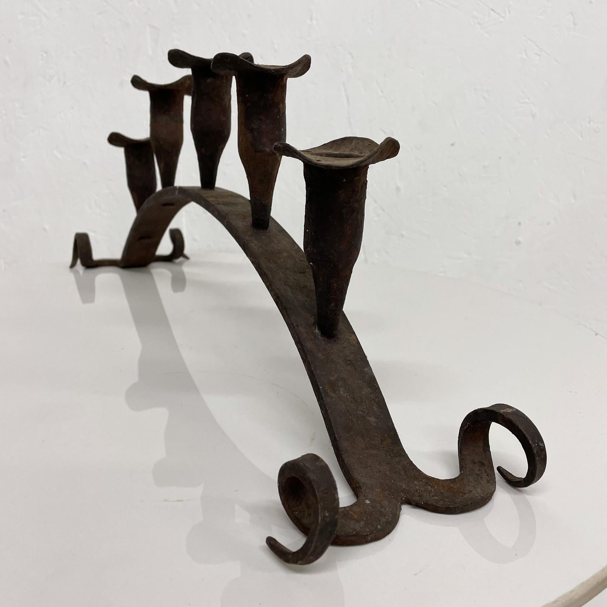 Mid-20th Century 1940s Spanish Colonial Rustic Iron Scroll Five Arm Candle Holder  For Sale