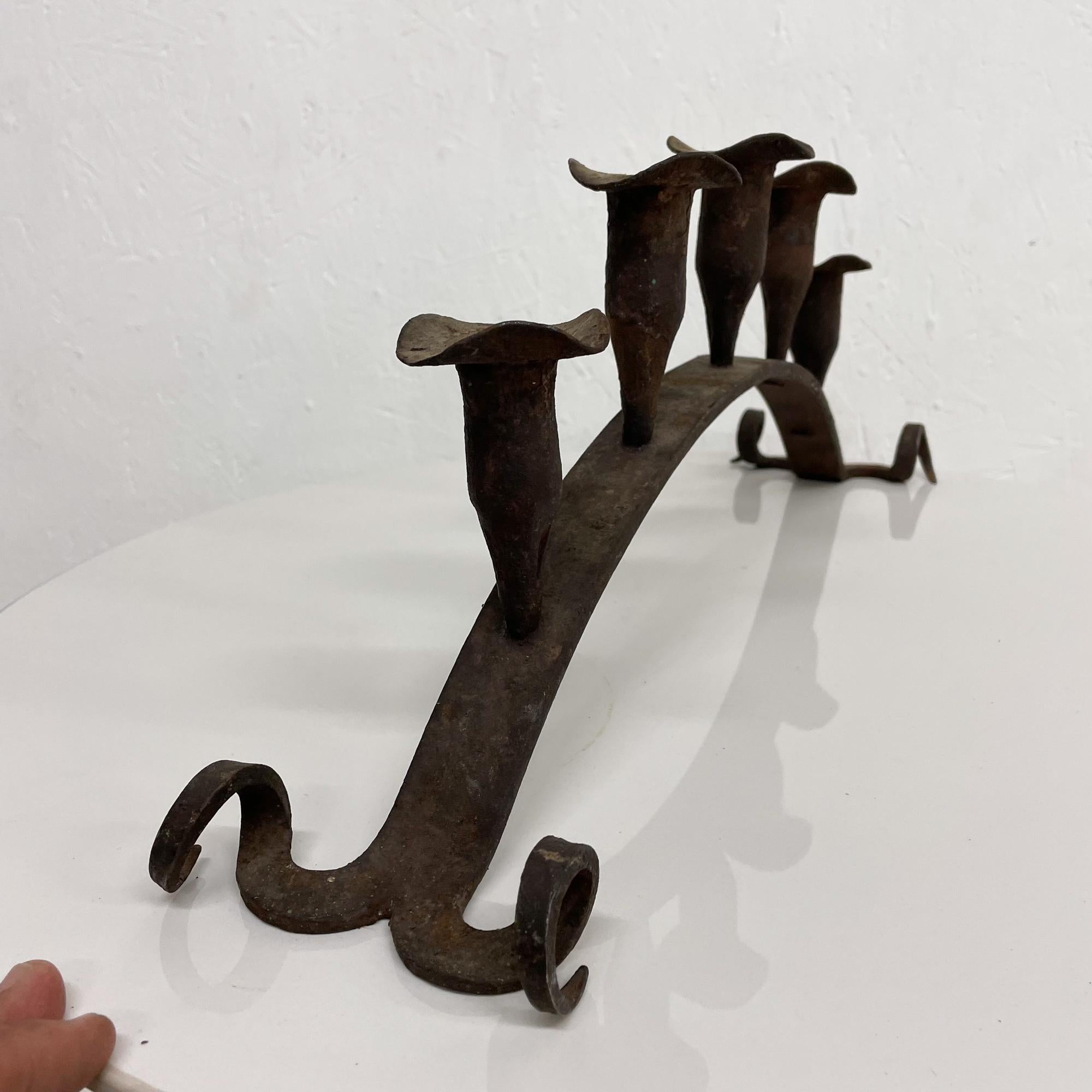 1940s Spanish Colonial Rustic Iron Scroll Five Arm Candle Holder  For Sale 3