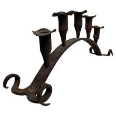 1940s Spanish Colonial Rustic Iron Scroll Five Arm Candle Holder 