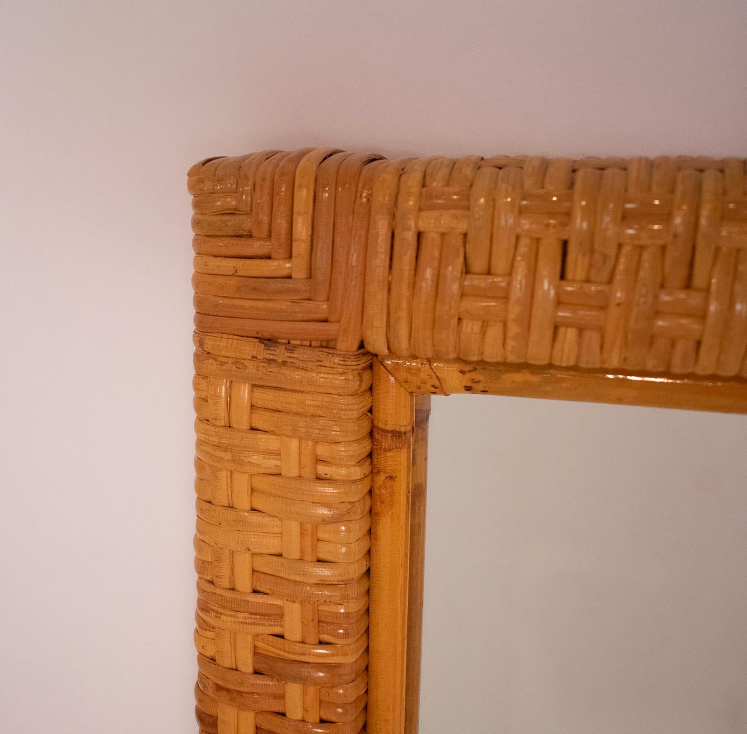 Mid-Century Modern Spanish cane wall mirror, 1970s For Sale