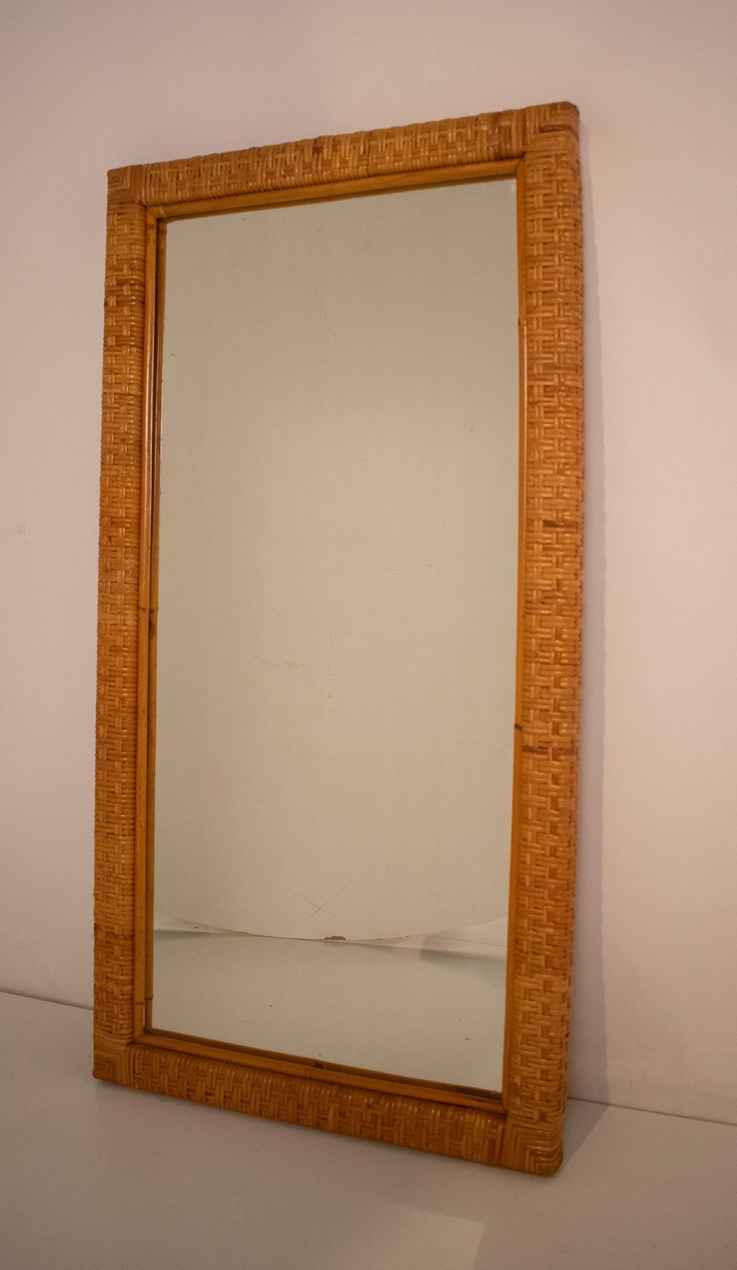 Late 20th Century Spanish cane wall mirror, 1970s For Sale