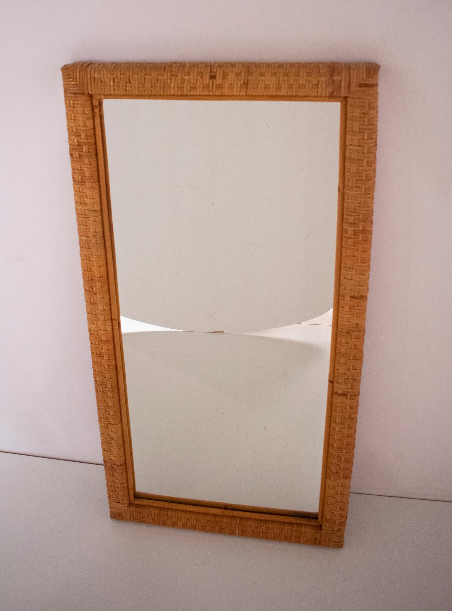 Cane Spanish cane wall mirror, 1970s For Sale