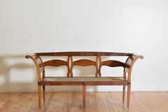 Spanish Carlos IV Period Walnut & Rush Seat Settee/Bench, Early 19th Century