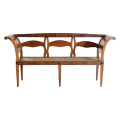 Spanish Carlos IV Period Walnut & Rush Seat Settee/Bench, Early 19th Century