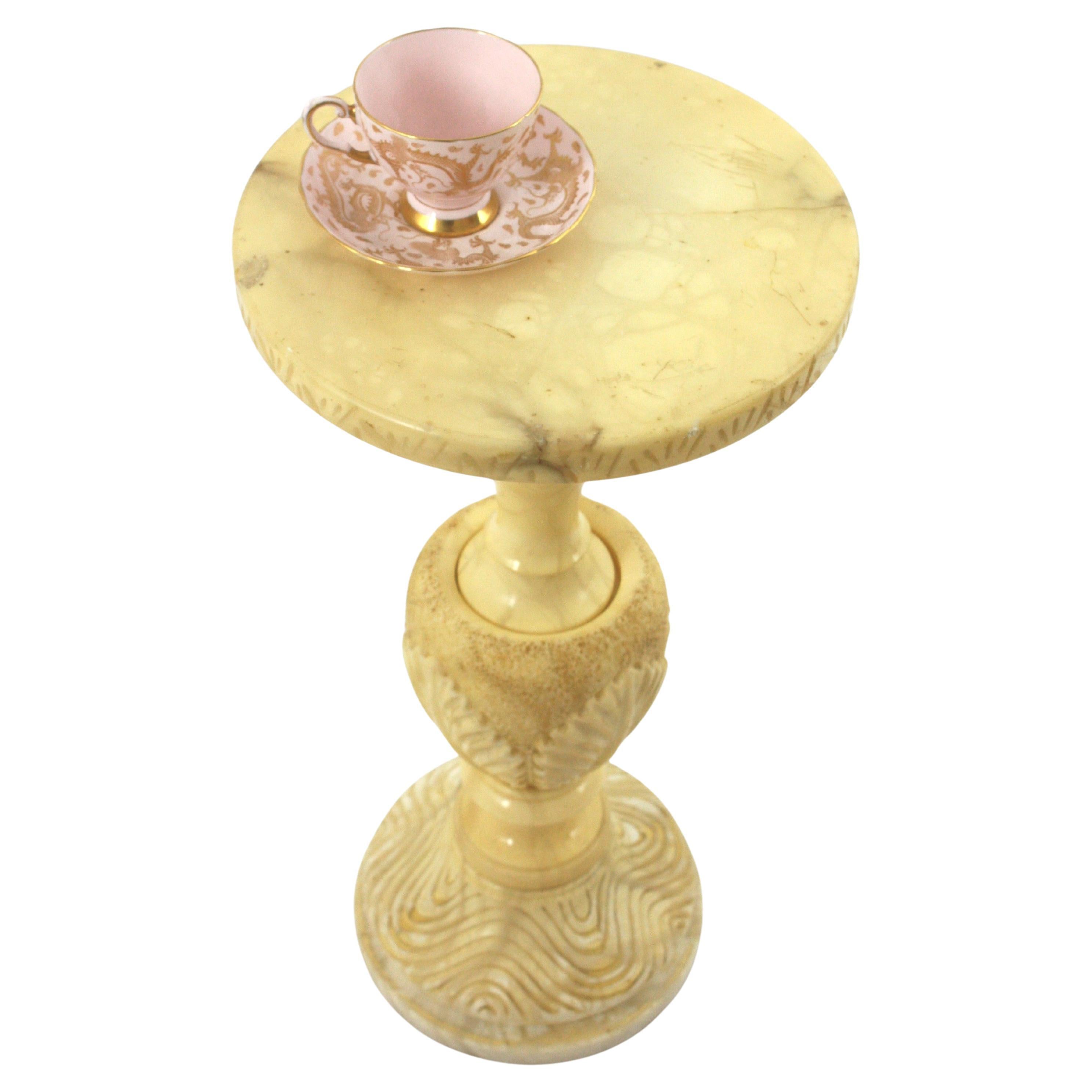 Art Deco Spanish Carved Alabaster Gueridon Table / Side Table, 1940s For Sale