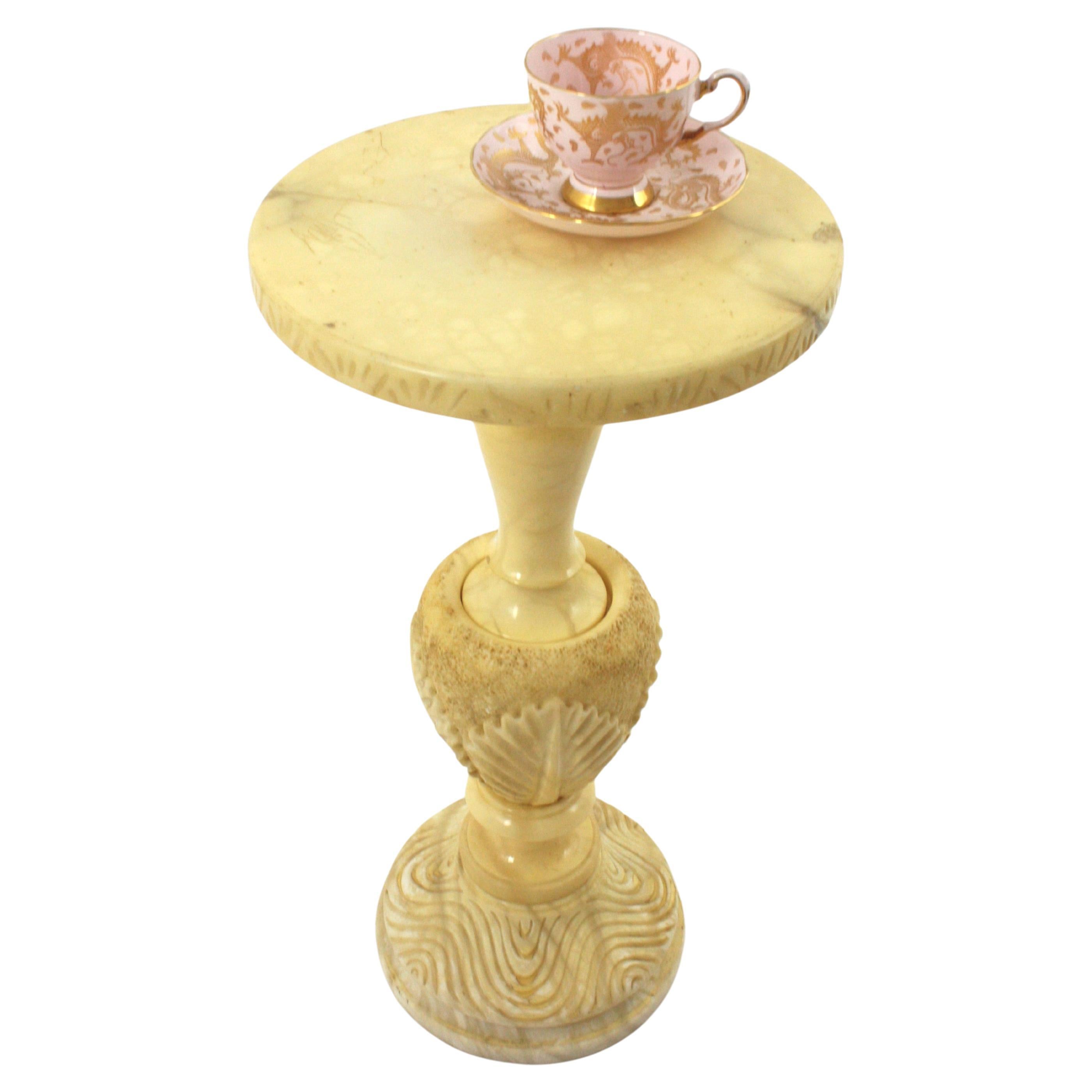 Spanish Carved Alabaster Gueridon Table / Side Table, 1940s For Sale