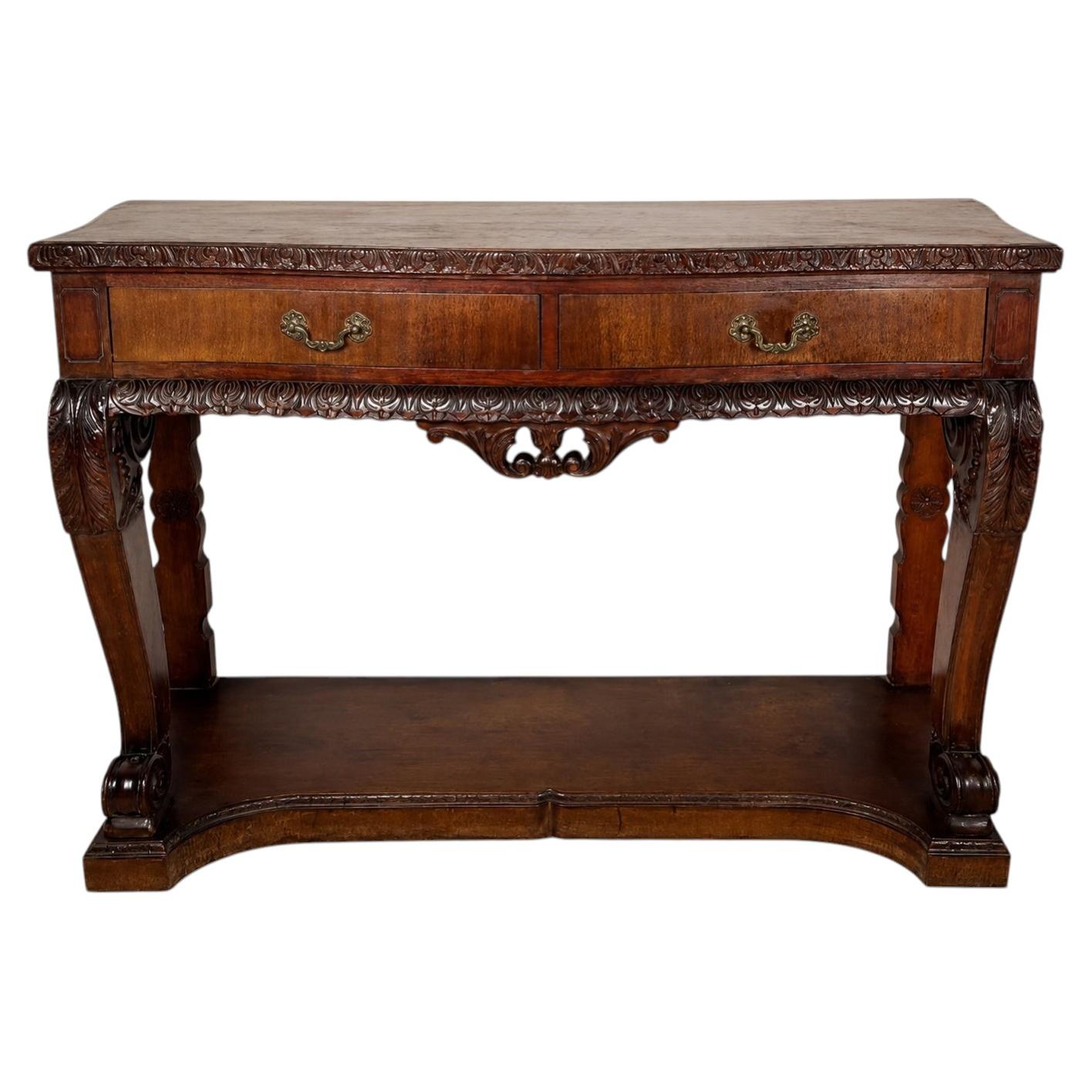 Spanish Carved Console Table with Two Drawers For Sale