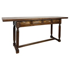 Spanish Carved Drop-Leaf Console Table, 1930s