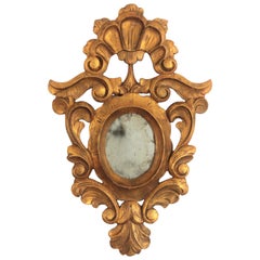 Spanish Carved Giltwood Mirror, Rococo Style