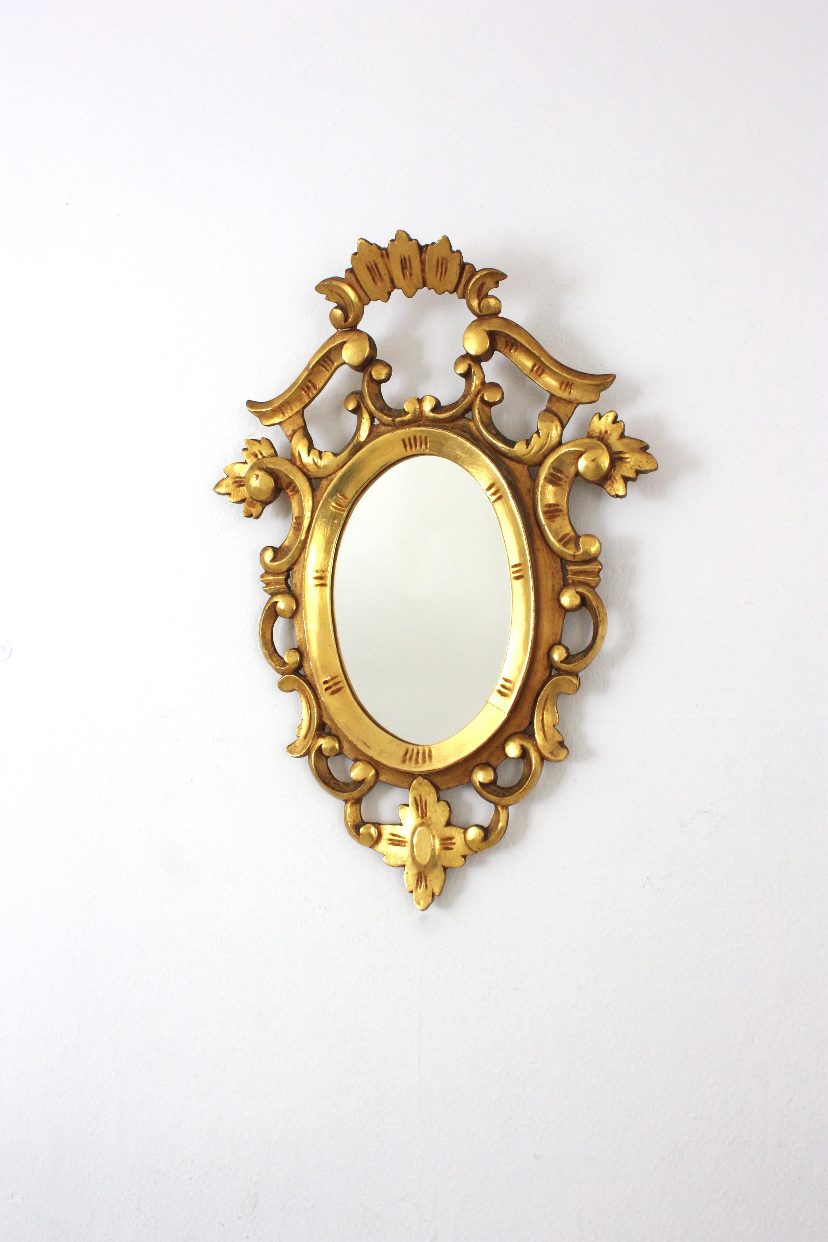 Hand-Carved Spanish Carved Giltwood Mirror, Rococo Style For Sale