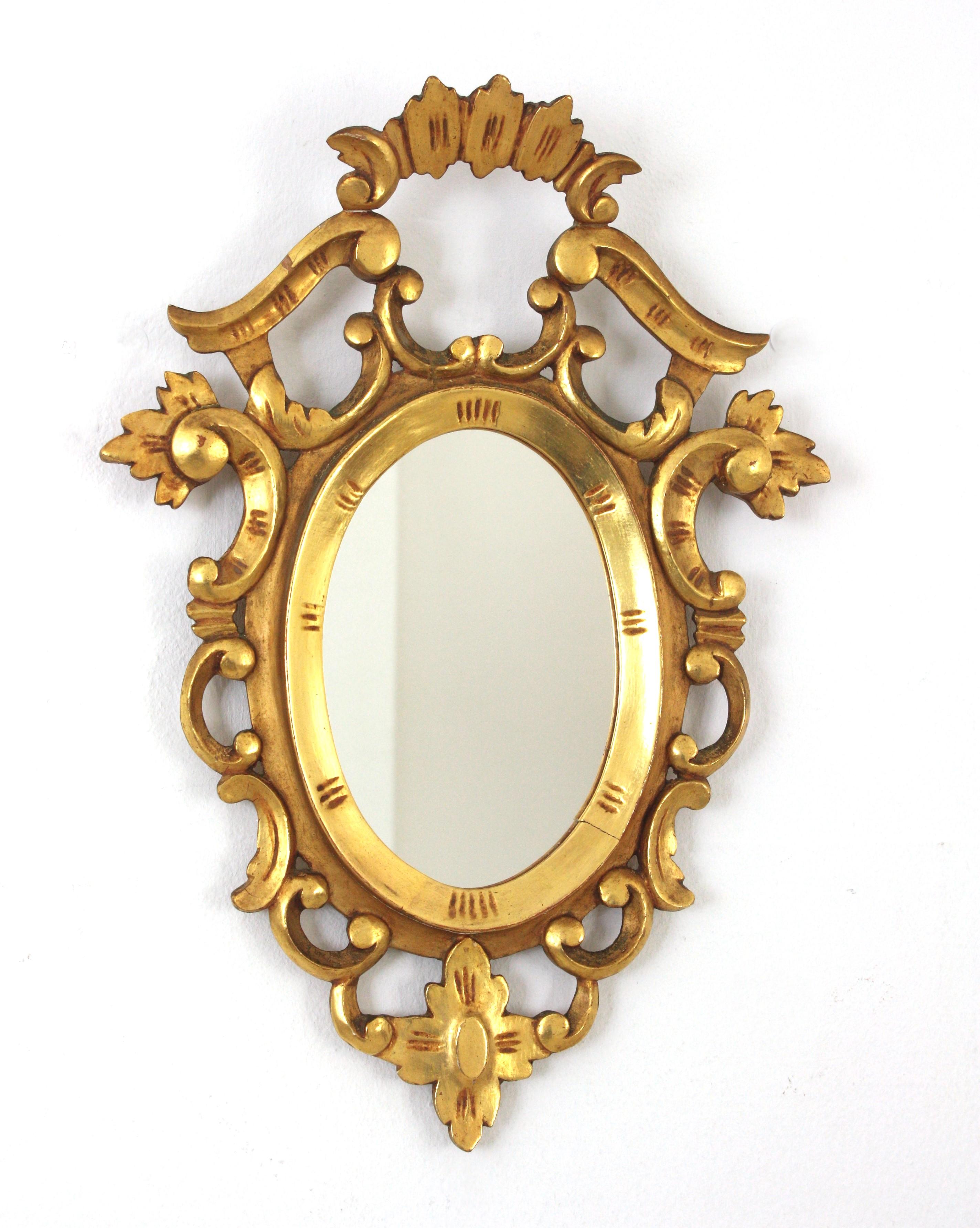 20th Century Spanish Carved Giltwood Mirror, Rococo Style For Sale