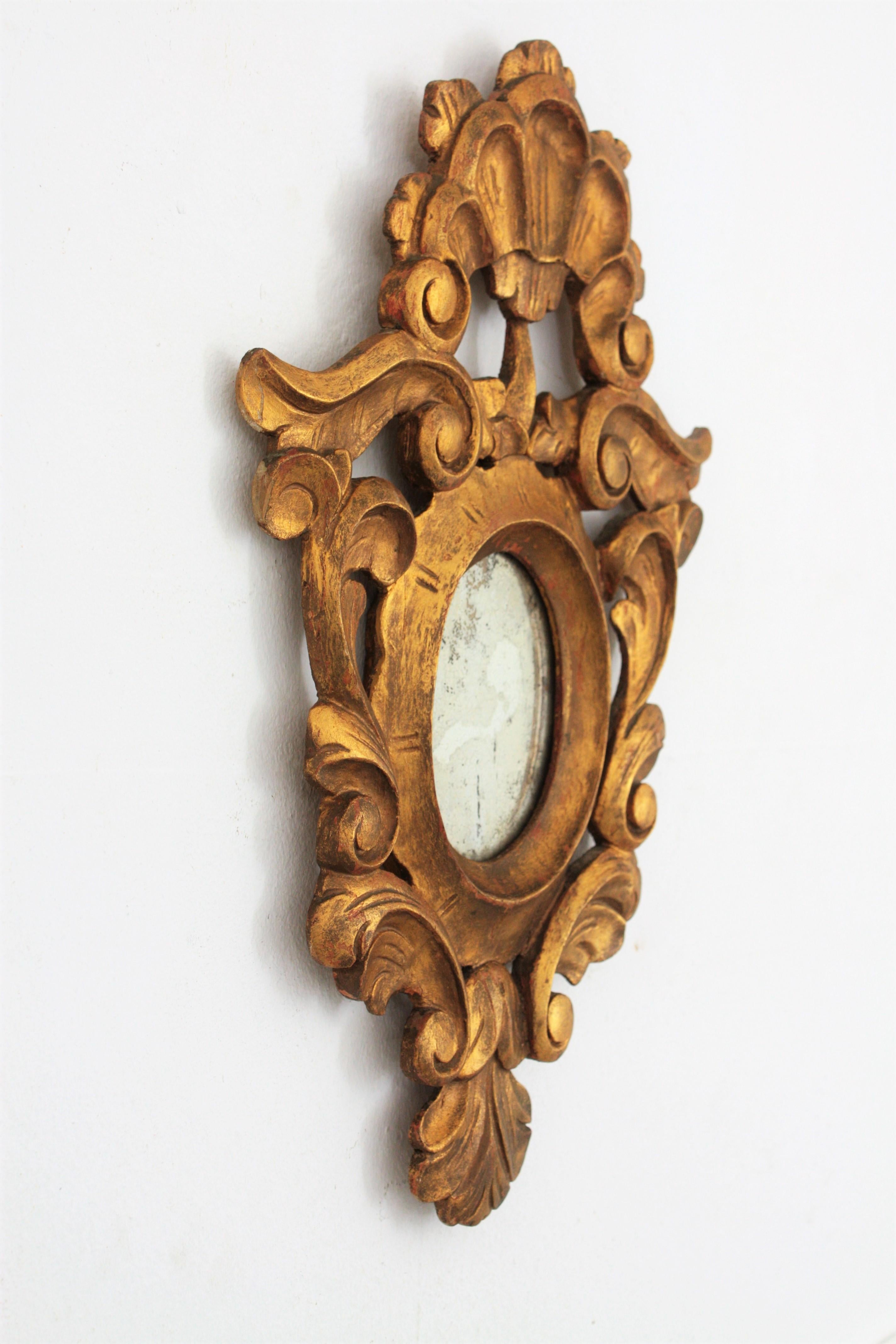 Spanish Carved Giltwood Mirror, Rococo Style 1
