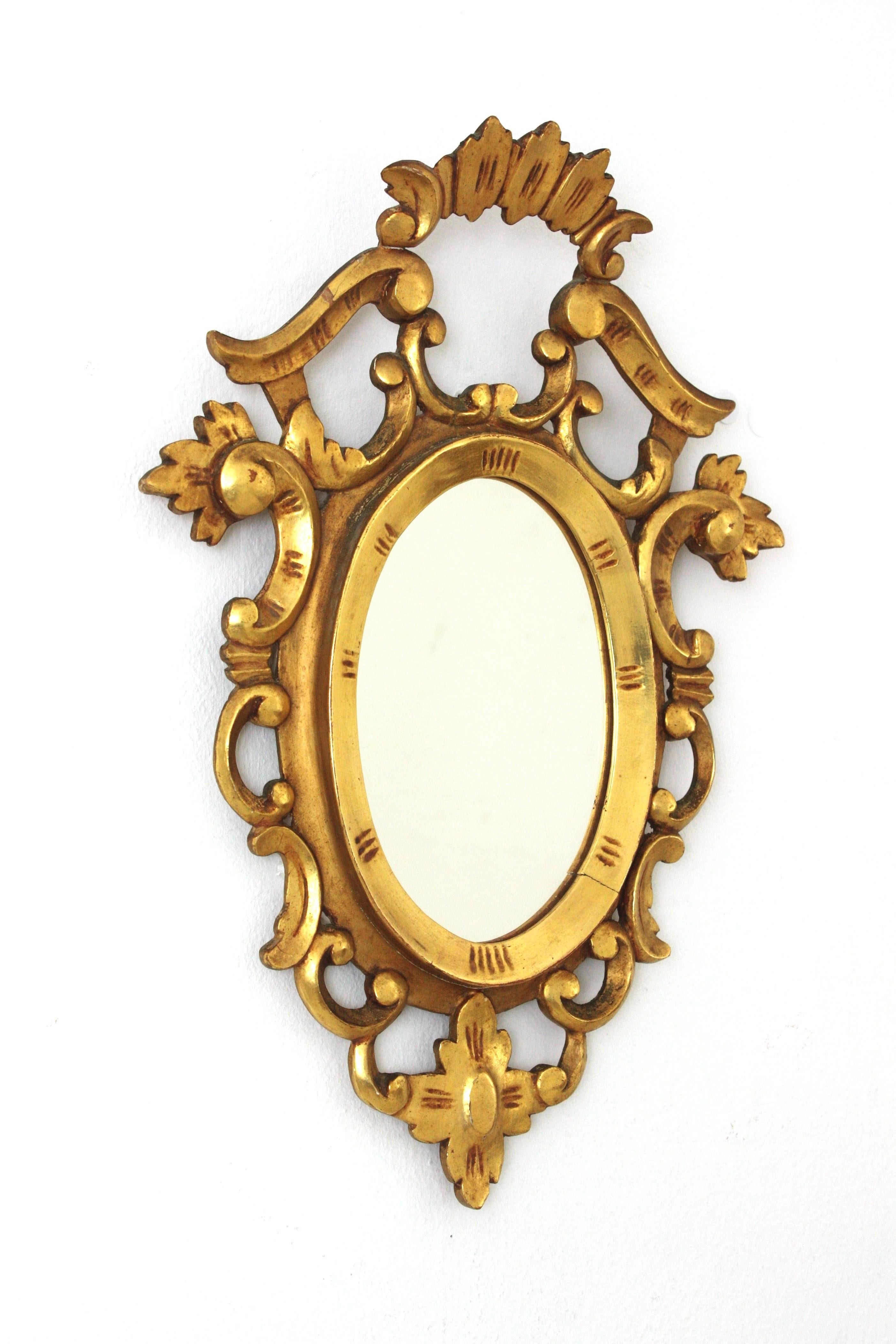 Spanish Carved Giltwood Mirror, Rococo Style For Sale 1