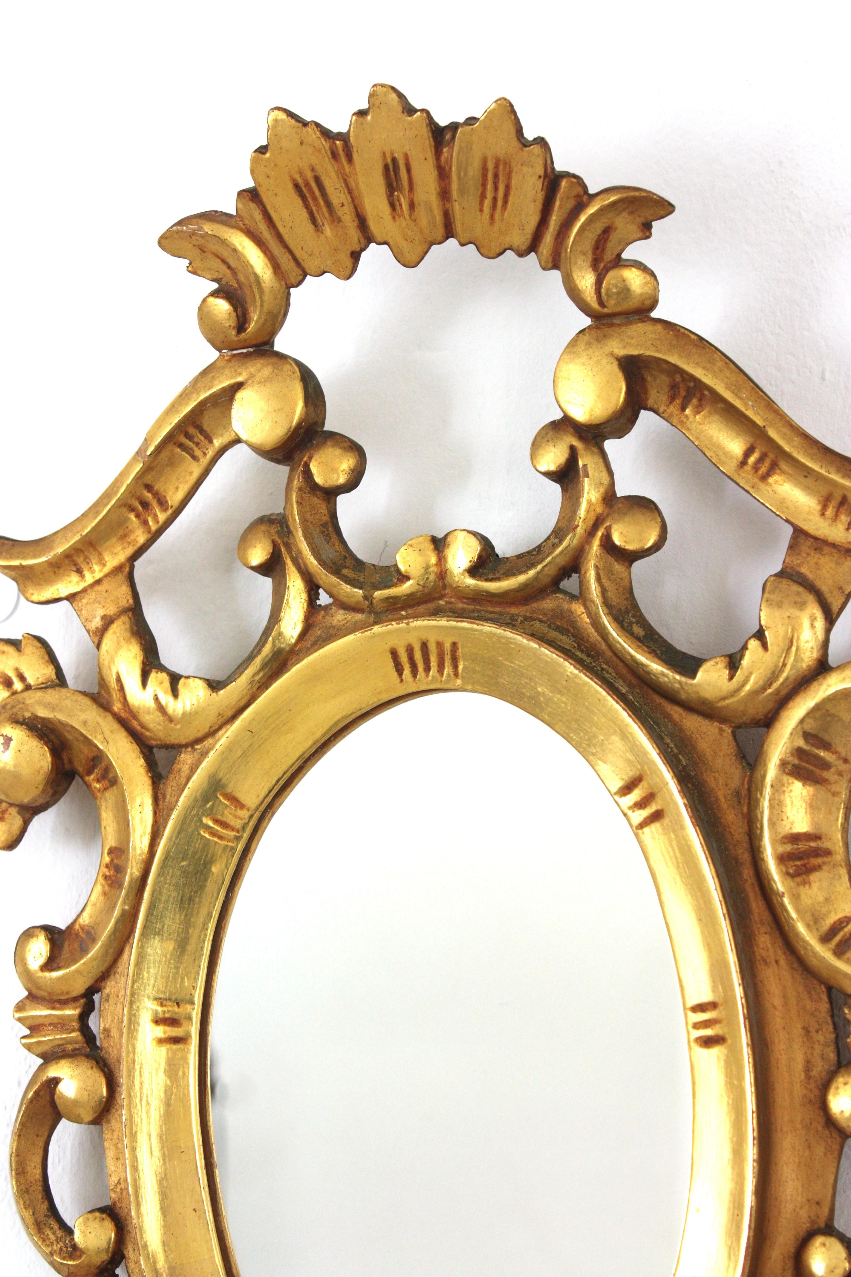 Spanish Carved Giltwood Mirror, Rococo Style For Sale 2