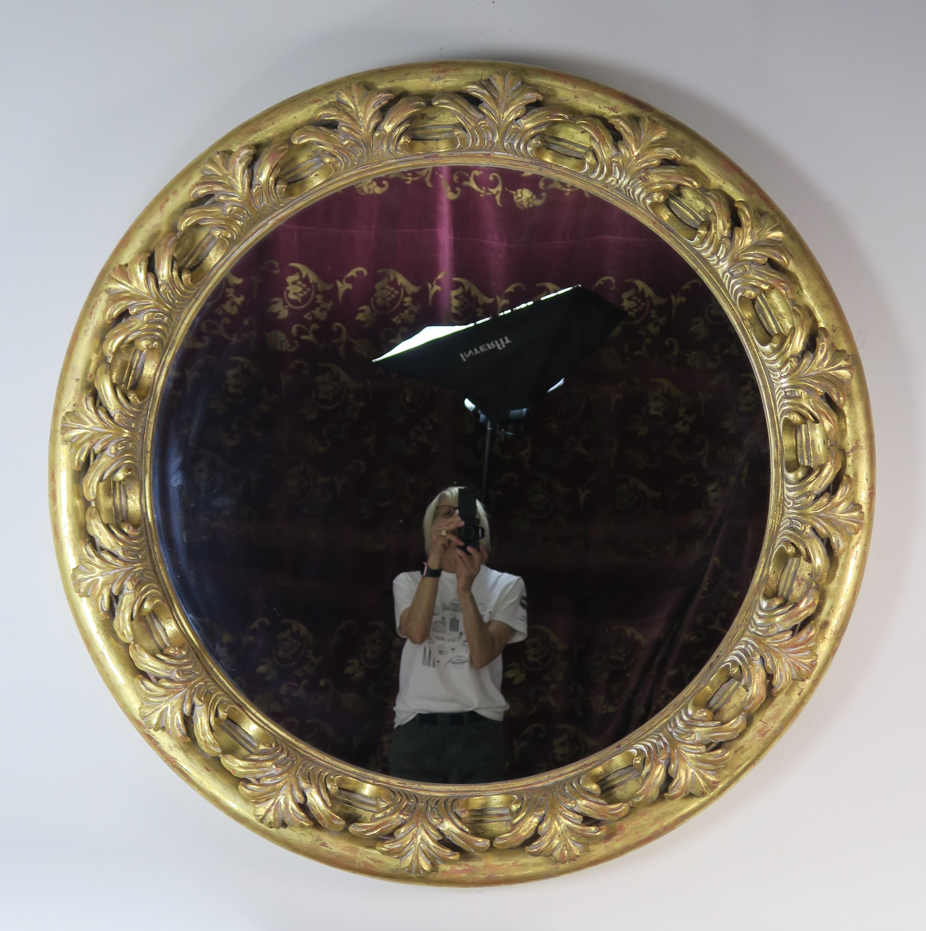 Spanish Carved Giltwood Round Shaped Mirror 8