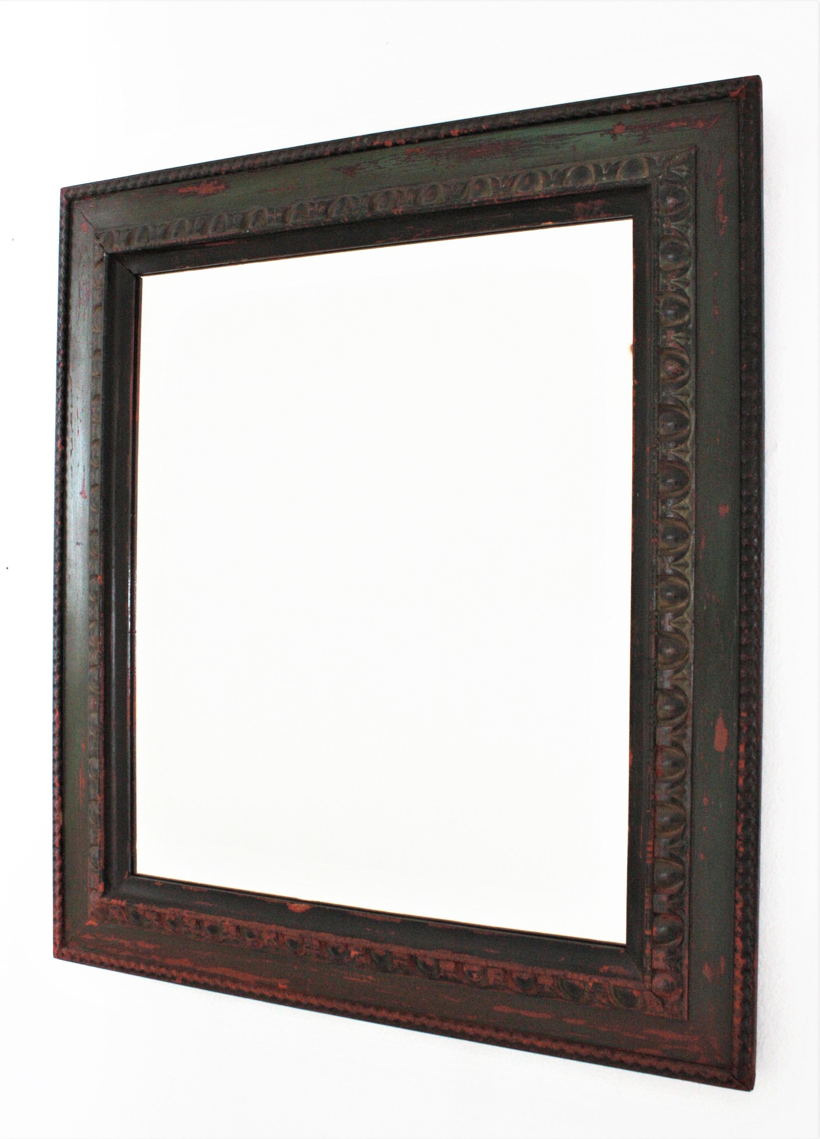 20th Century Spanish Carved Mirror with Green Patina
