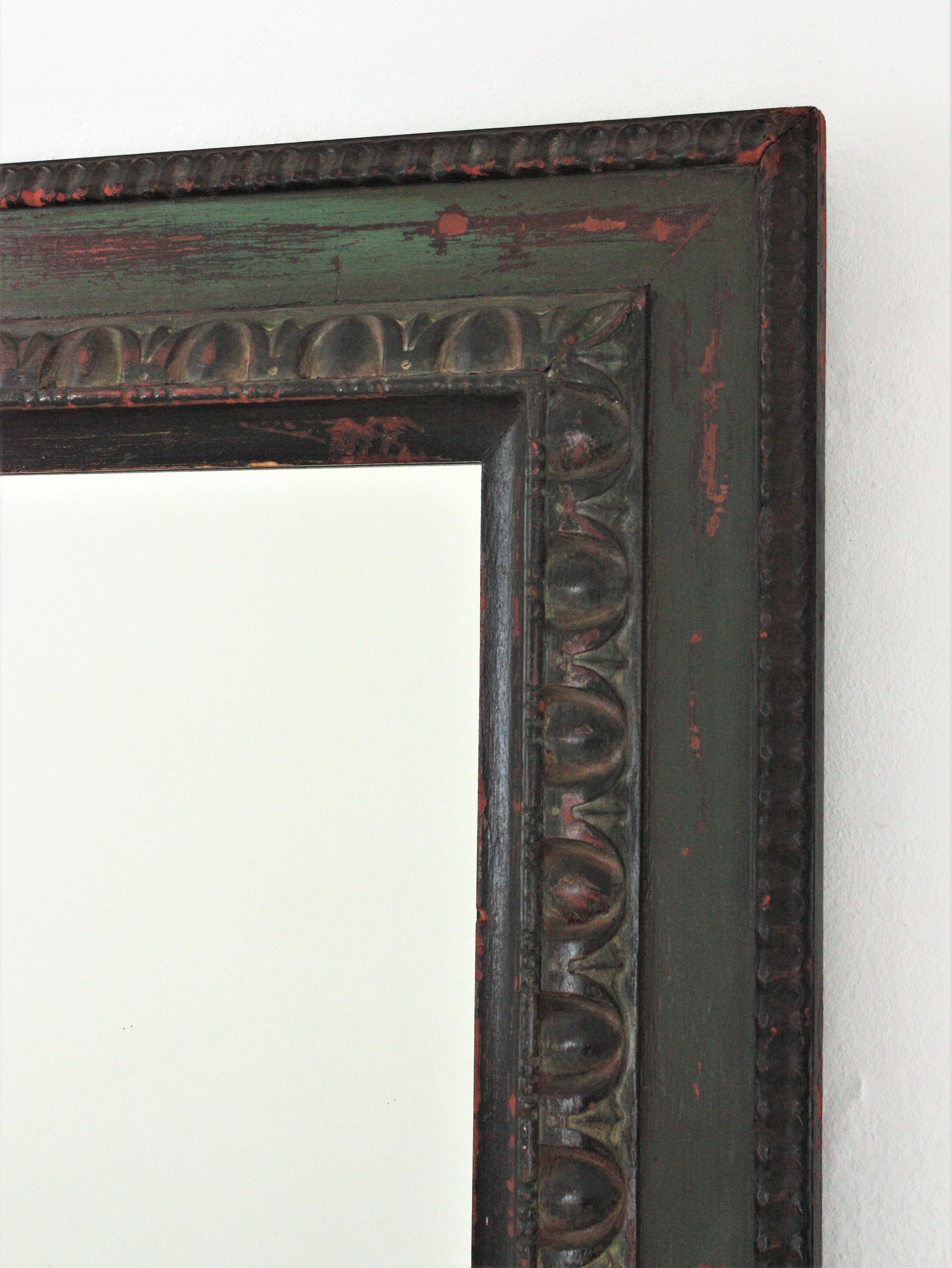 Wood Spanish Carved Mirror with Green Patina